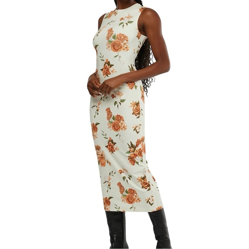 WeWoreWhat Muscle Tank Neutral Floral Midi Dress Size M NWT
